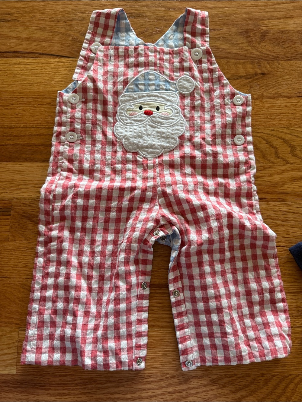 Steven Alan Red & White Gingham Overalls with Santa Applique
